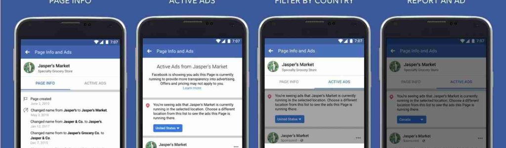 Facebook Page info active ads